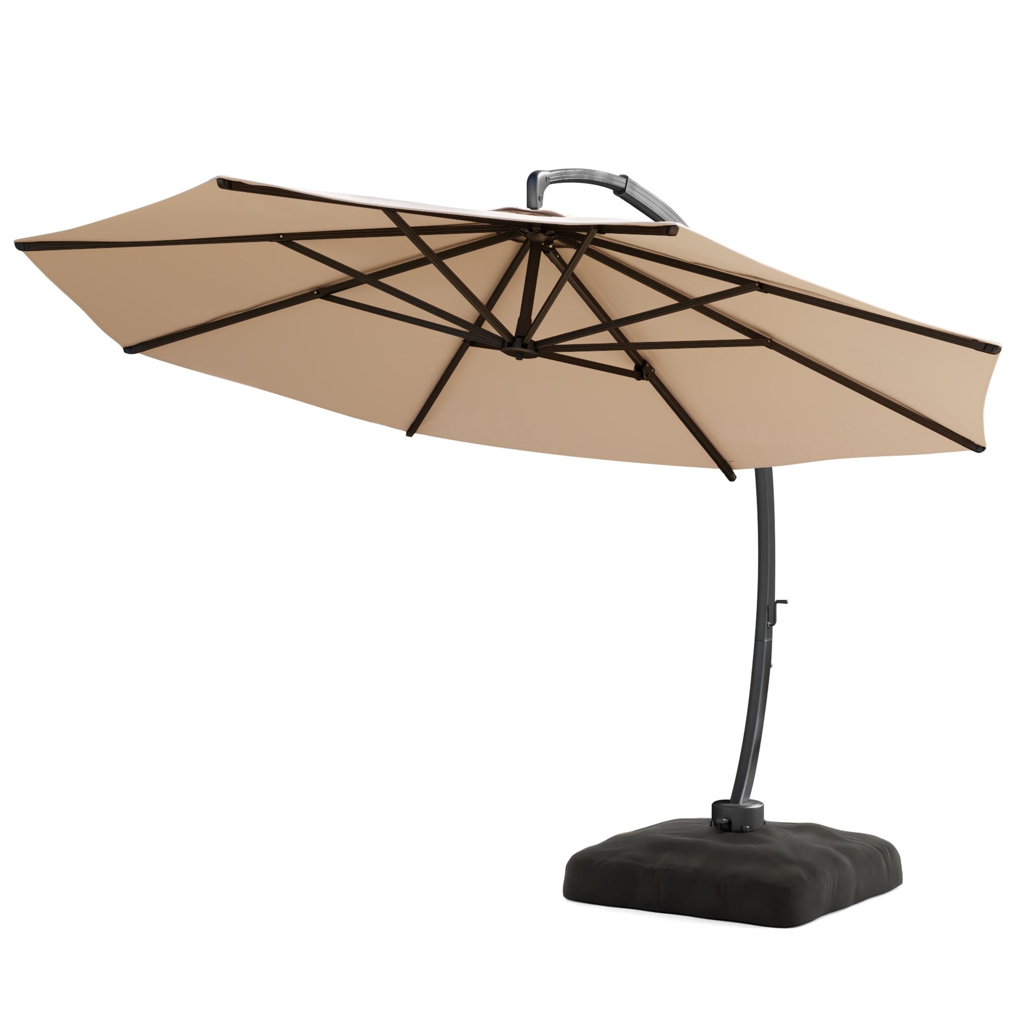LAZZO 12ft Outdoor Patio Umbrella with Base and Lights, Aluminum Offset Cantilever Umbrella for Pool Deck, Champagne