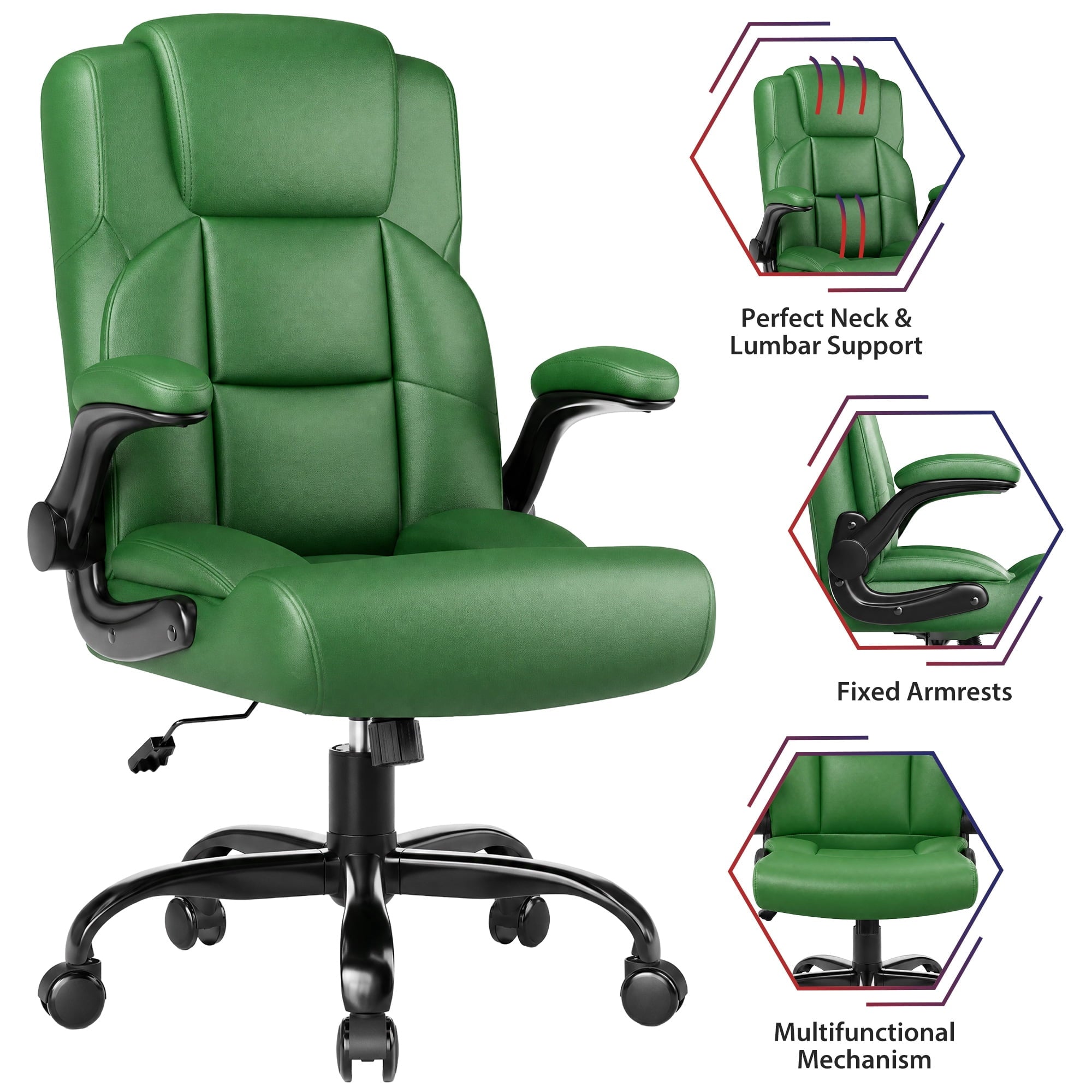 JONPONY Leather Office Chair, Big and Tall Office Chair 400LBS Wide Seat Ergonomic Computer Desk Chair High Back Executive Leather Chair Adjustable Task Chair Lumbar Back with 1-Year Warranty, Black