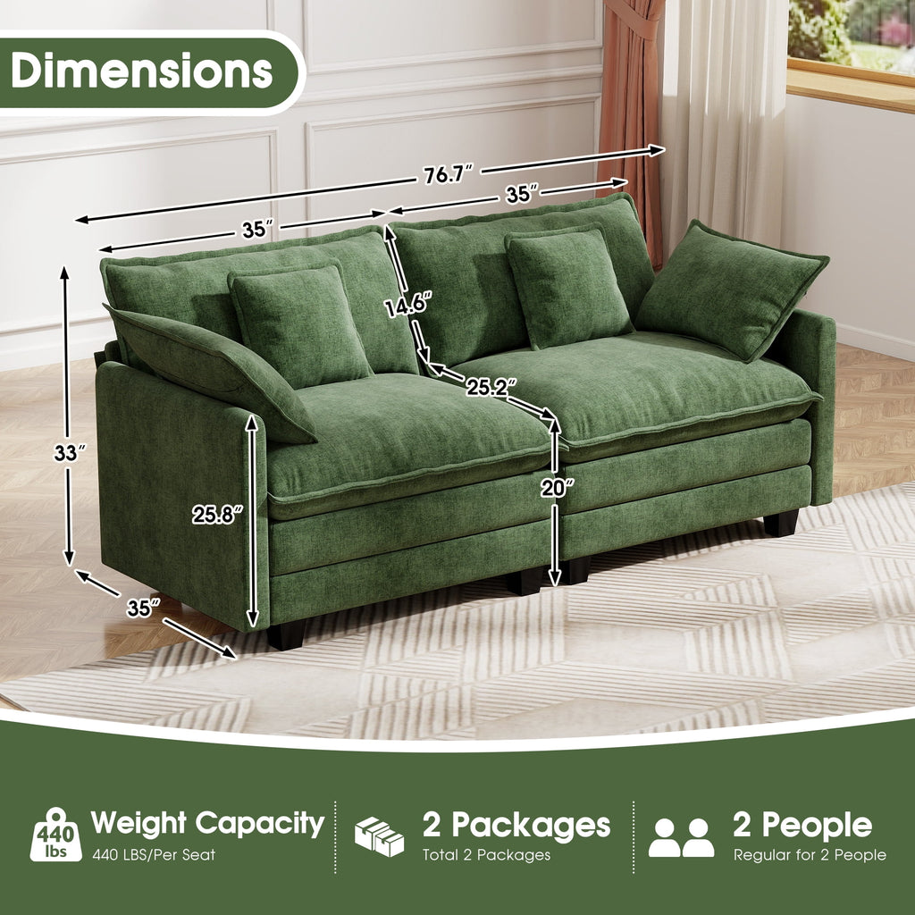 BedLuxury 111.5'' Modular Sectional Sofa with Movable Ottomans, U Shaped Cloud Couch for Living Room, 3-Seat, Beige