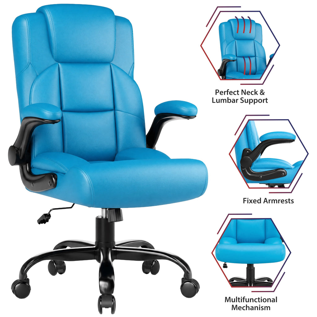 JONPONY Leather Office Chair, Big and Tall 500lbs Ergonomic Desk Chairs with Back Support, Executive Leather Chair with Wheels for Home Office, with Adjustable Padded Armrest & Lumbar Support , Black