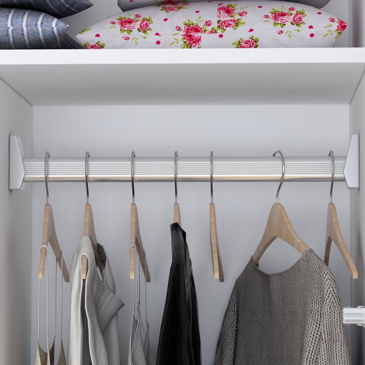 Wiawg 2 Door Wardrobe Armoire,Mirrored Closet Storage with Drawers and Shelves,White