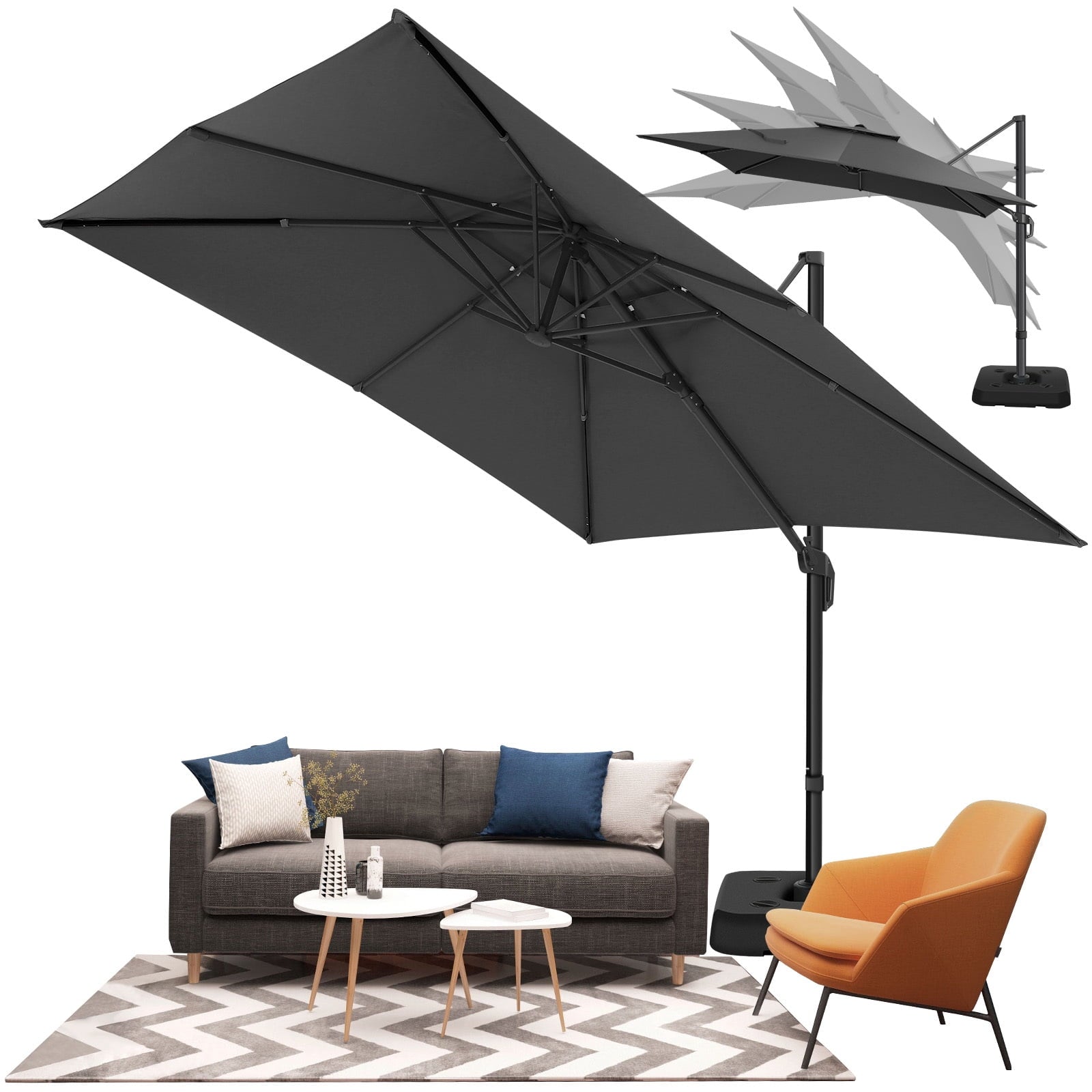 COBIZI 10x10 Offset Hanging Market Patio Umbrella with Easy Tilt Adjustment, Double Roof Cantilever Umbrella Aluminum Umbrella with 360-degree Rotation for Garden Deck Pool Patio, Gray