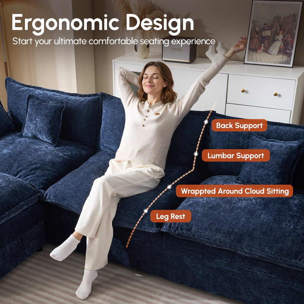 Ovios 108 Modular Sectional Sofa U-Shaped Cloud Couch with 2 Ottomans, Comfy Living Room Furniture, Chenille, Camel