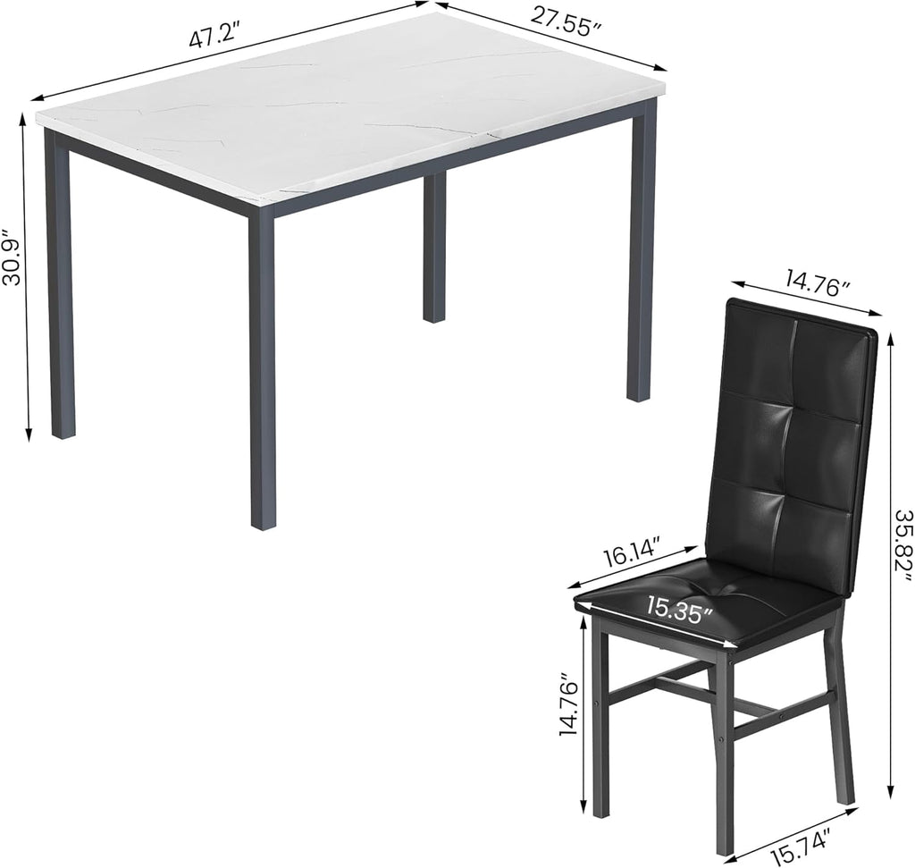 LinkRomat Dining Table Set for 4, Modern Faux Marble Tabletop and 4 PU Leather Upholstered Chairs, Kitchen Table and Chairs for Dining Room Breakfast Nook, Gray