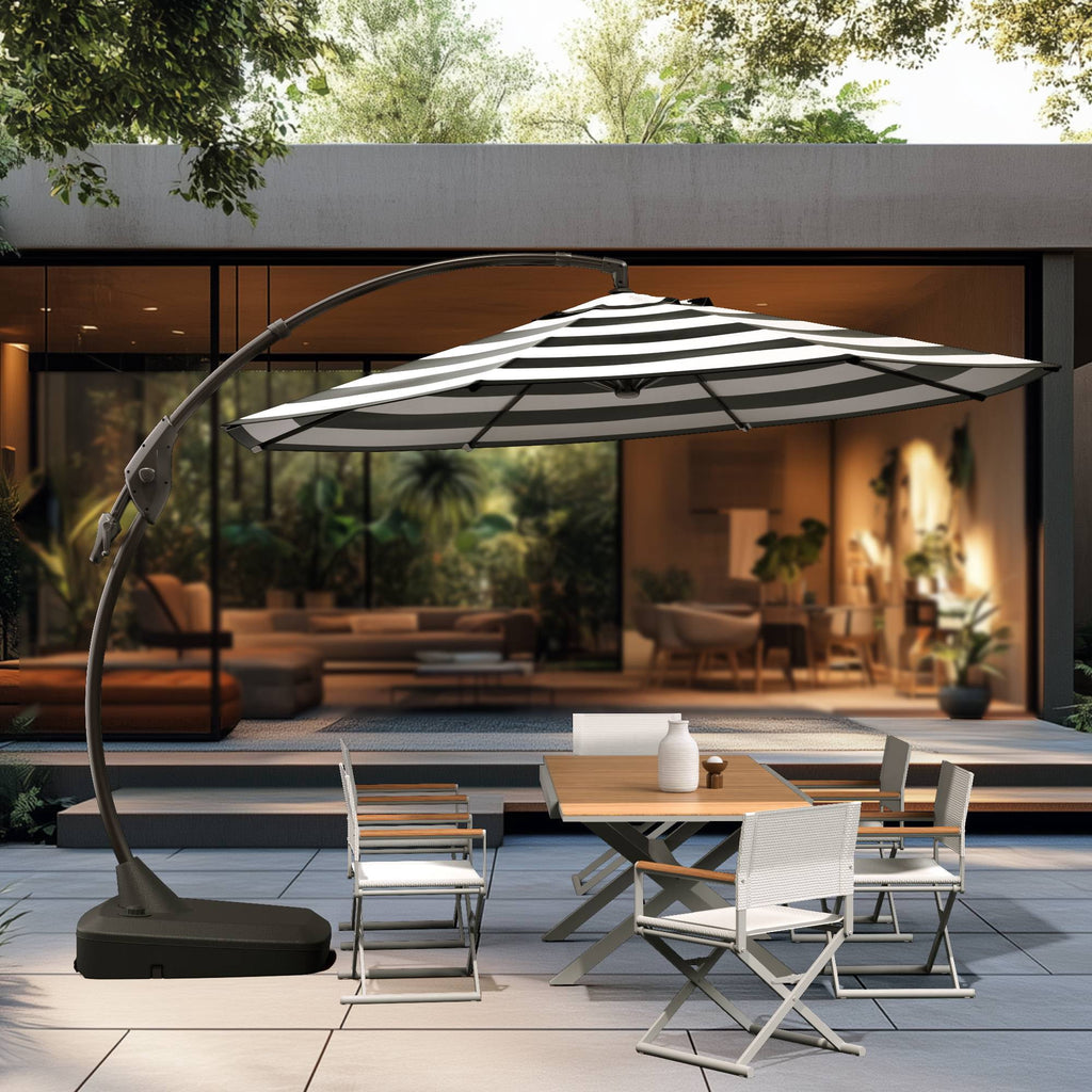 GRANDPATIO 12 Ft Outdoor Umbrella with Base, Large Aluminum Cantilever Offset Umbrella for Patio Pool, Black & White