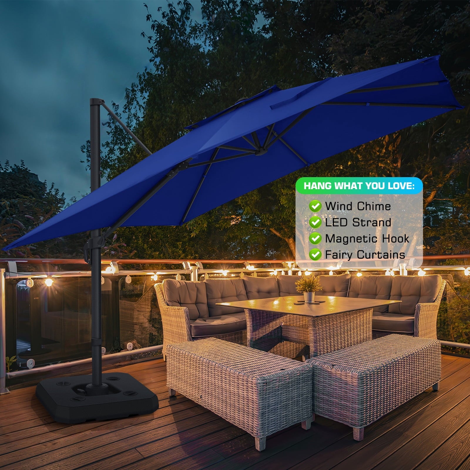 COBIZI 10x10ft Patio Cantilever Umbrella Double Roof Large Rectangular Deck Offset Umbrellas, Square Outdoor Patio Umbrella with 360°Rotation & Heavy-Duty Aluminum Frame,for Poolside Garden,Beige