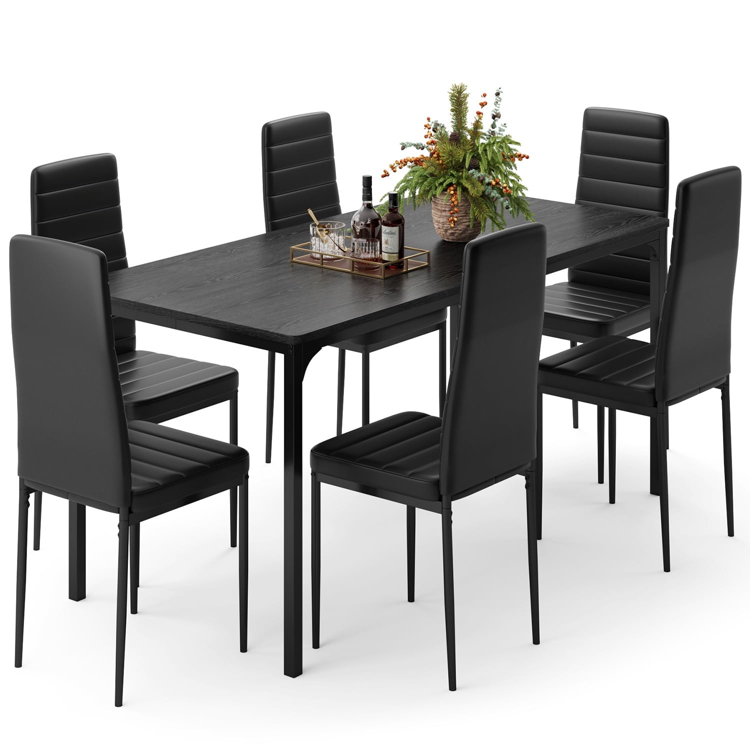 Asofer 5-Piece Dining Table Set for 4, Mid-Century Modern Solid Wood  Kitchen Table and 4 Upholstered Chairs, Small Space Rubberwood Dinette Set for Apartment, Walnut