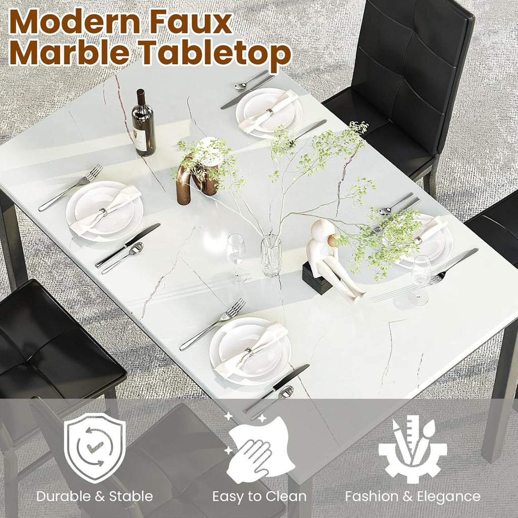 MOOSENG Dining Table Set for 4, Faux Marble Kitchen Table and Chairs Set of 4, 5-Piece Dining Room Set with PU Leather Upholstered Chairs for Small Space, Gray