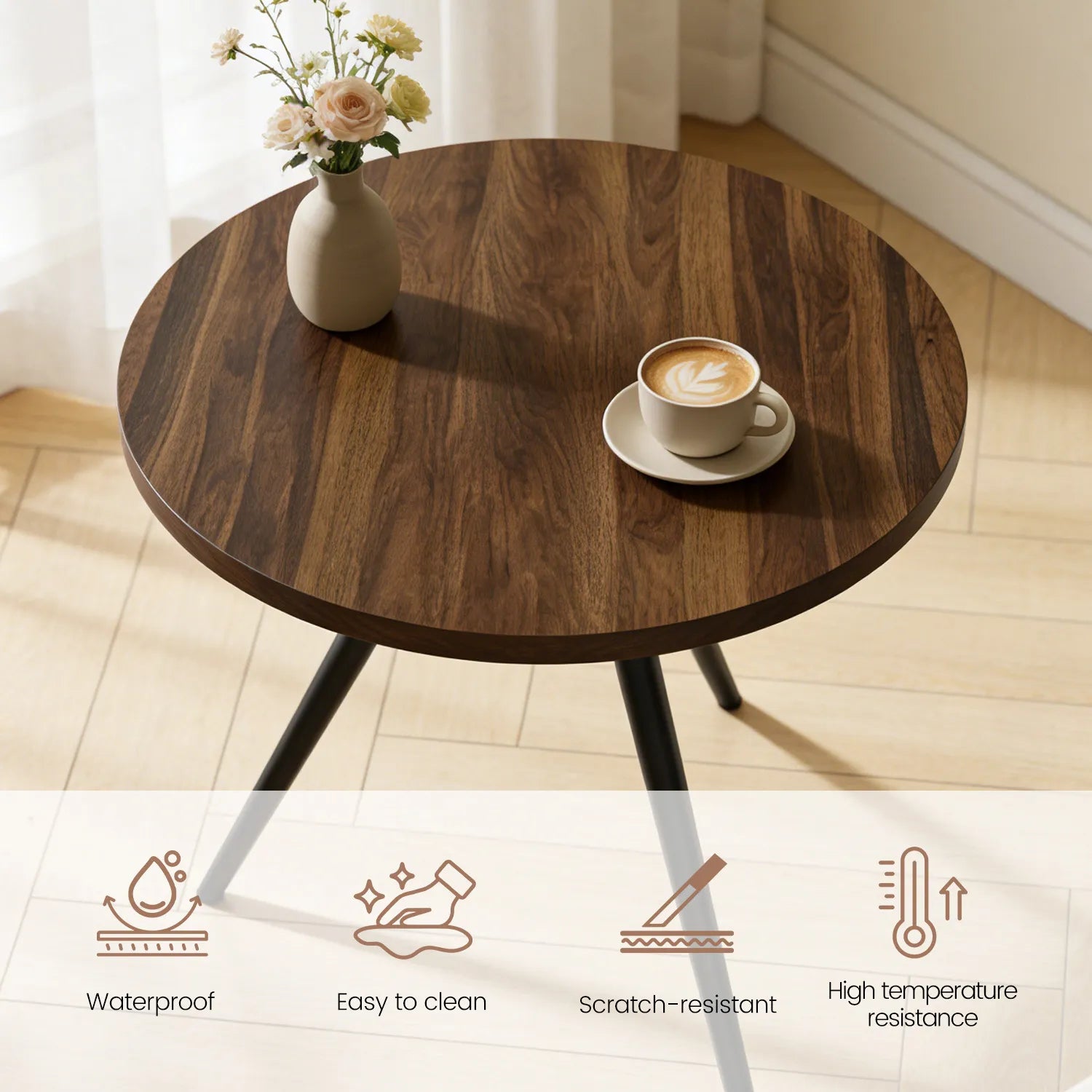 34.8 Round Dining Table for 4 People, Modern Circle Kitchen Table with Metal Legs for Kitchen, Dining Room, Apartment,Gray