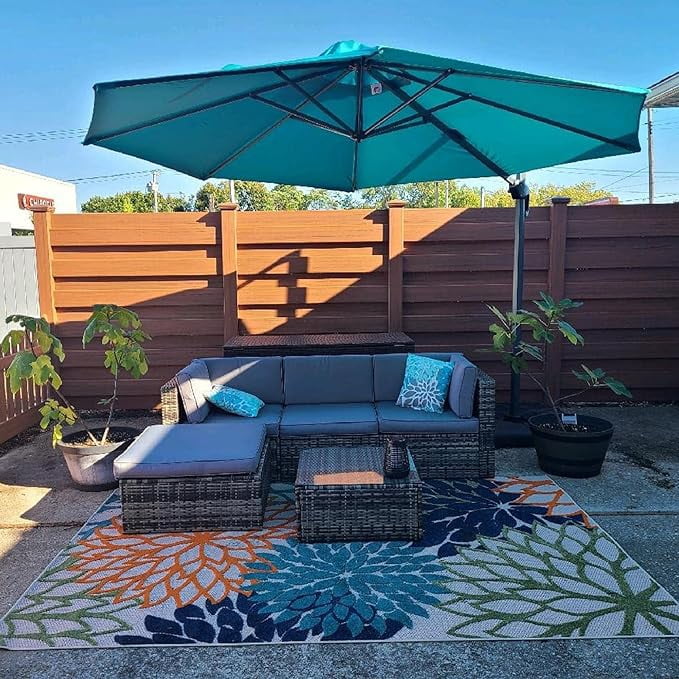 PURPLE LEAF 9x11.5 Ft Cantilever Umbrella Rectangle Outdoor Patio Umbrella Large Offset Hanging Umbrella Aluminum Umbrella with 360°Rotation Adjustable Garden Pool Umbrella,Turquoise Blue