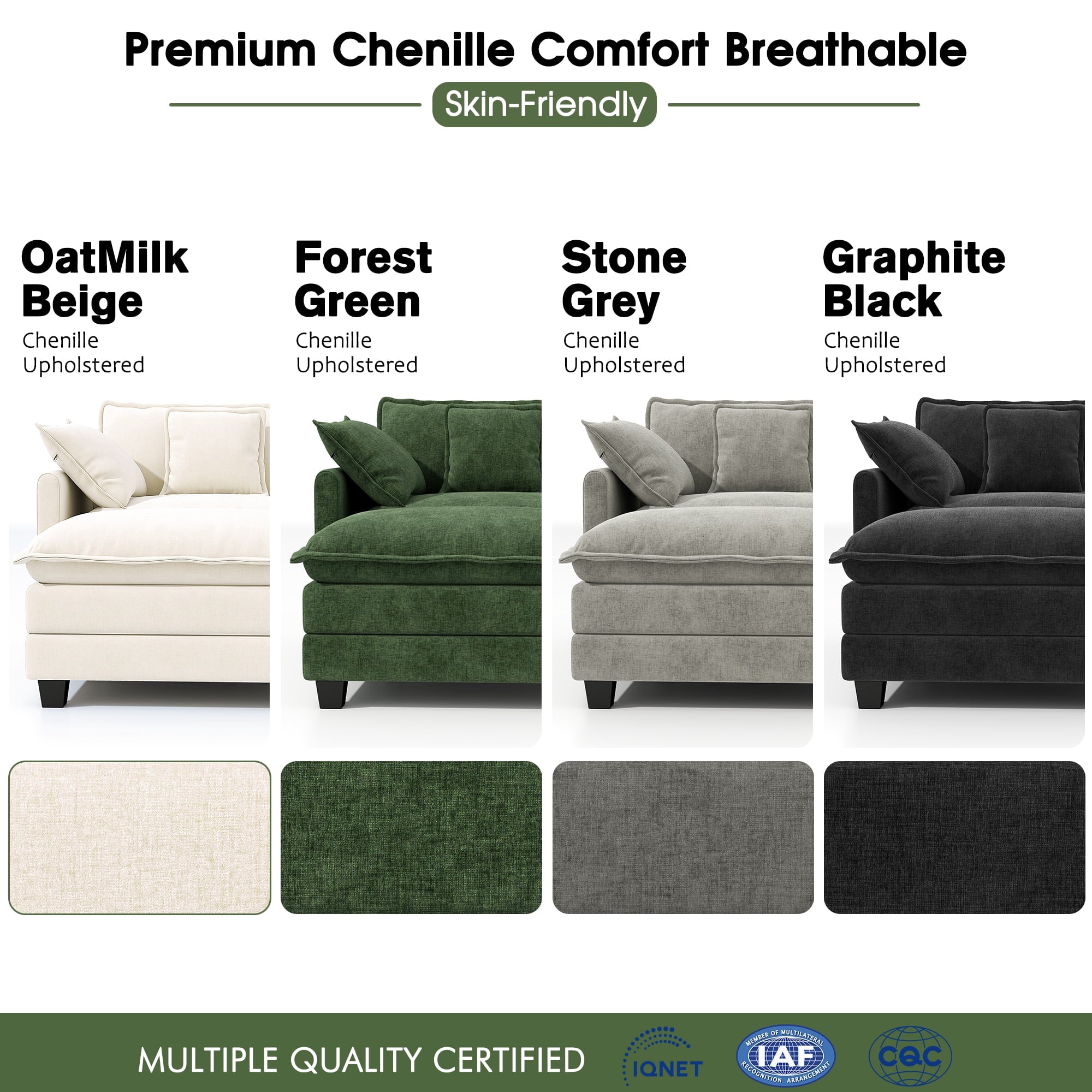 BedLuxury 111.5'' Modular Sectional Sofa with Movable Ottomans, U Shaped Cloud Couch for Living Room, 3-Seat, Beige