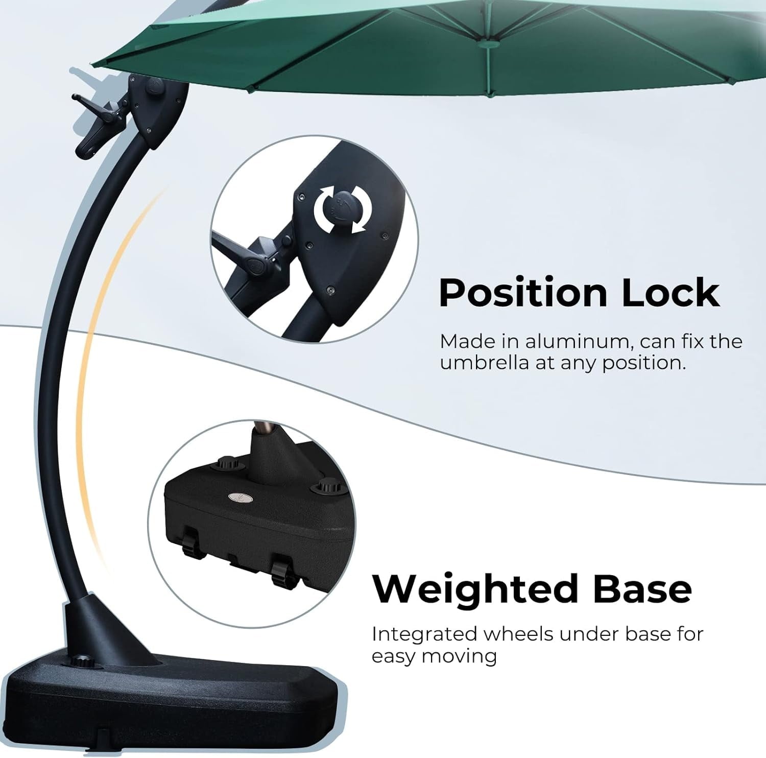 GRANDPATIO 12 Ft Outdoor Umbrella with Base, Large Aluminum Cantilever Offset Umbrella for Patio Pool, Black & White