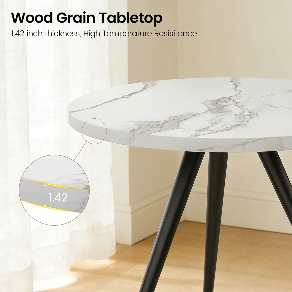 34.8 Round Dining Table Set for 4,5 Piece Mid-Century Modern Dining Set with 4 Upholstered Dining Chairs,Leisure Coffee Table for Kitchen Dining Room, Save Space