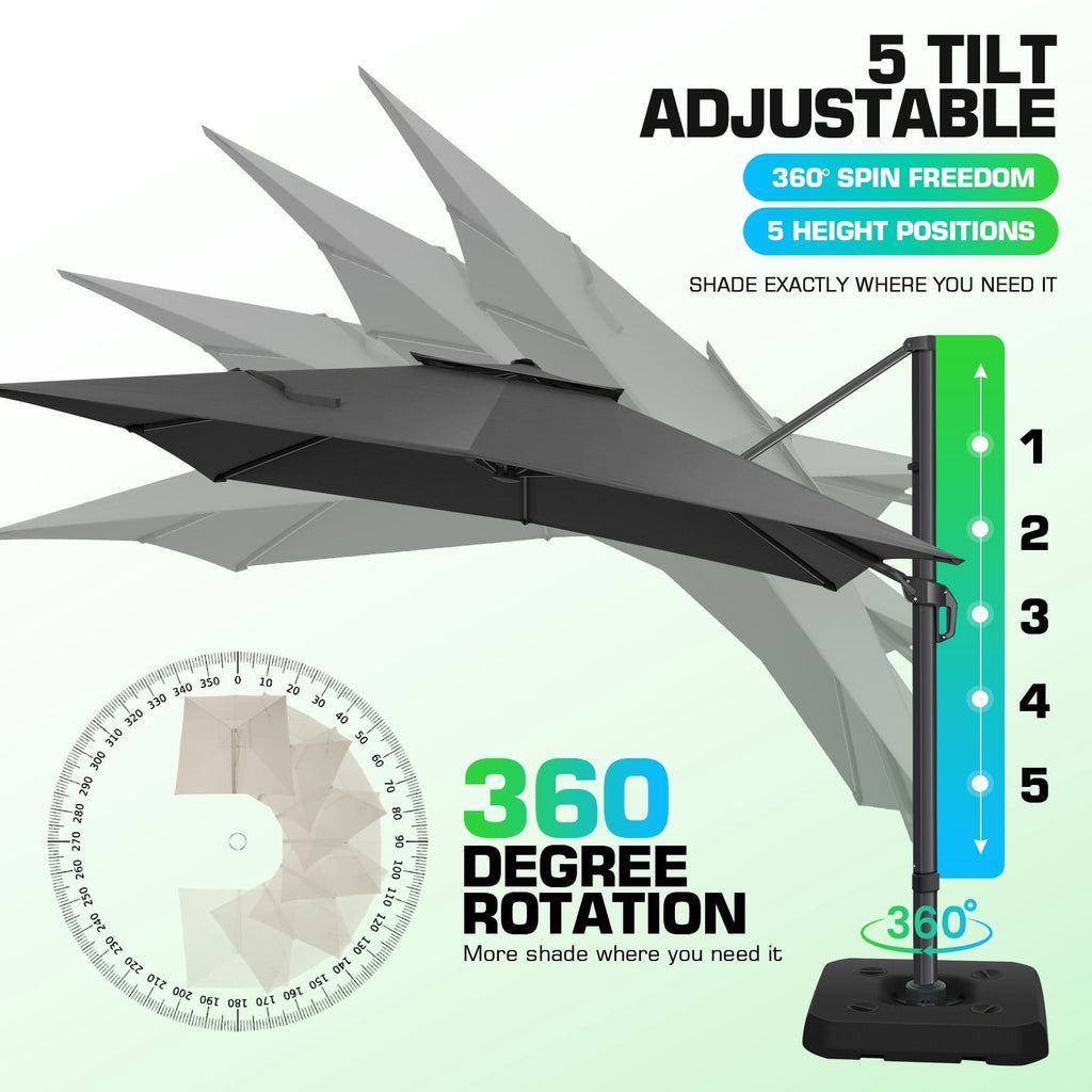 HOTEEL 10ft Patio Umbrella Outdoor Square Large Cantilever Windproof Offset and Heavy Duty Sun Umbrella for Garden Deck Pool，Gray