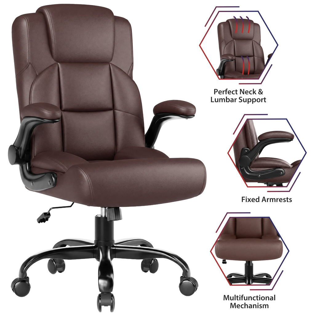 JONPONY Leather Office Chair, Big and Tall 500lbs Ergonomic Desk Chairs with Back Support, Executive Leather Chair with Wheels for Home Office, with Adjustable Padded Armrest & Lumbar Support , Black