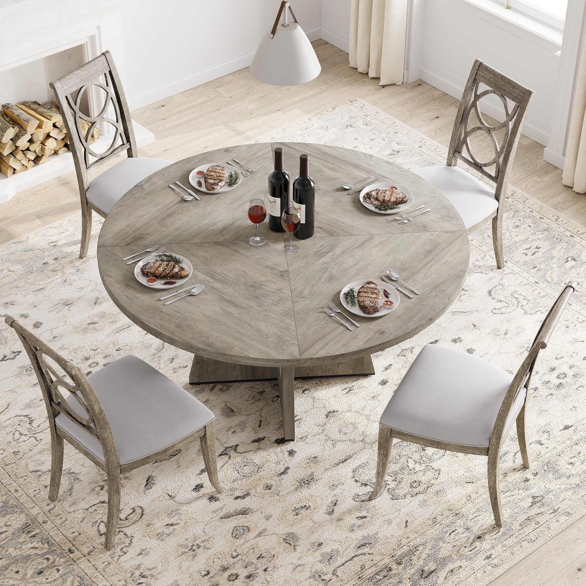 M optimized 47-Inch Round Dining Table, Wooden Kitchen Table for 4, Farmhouse Dinner Table with Wooden Top and Legs for Home Dining Room Living Room (Only Table)