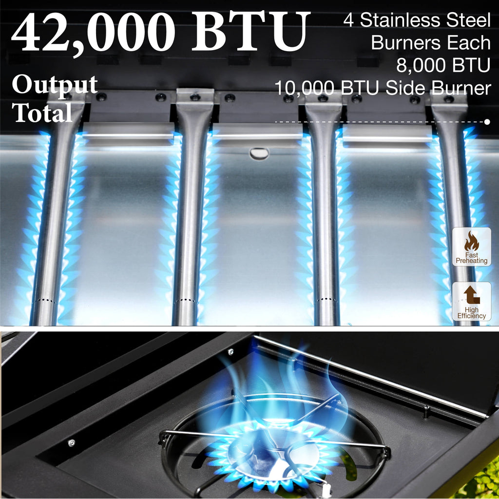 MF Studio 4 Burner Propane Gas Outdoor Grill with Side Burner Stainless Steel BBQ Grill