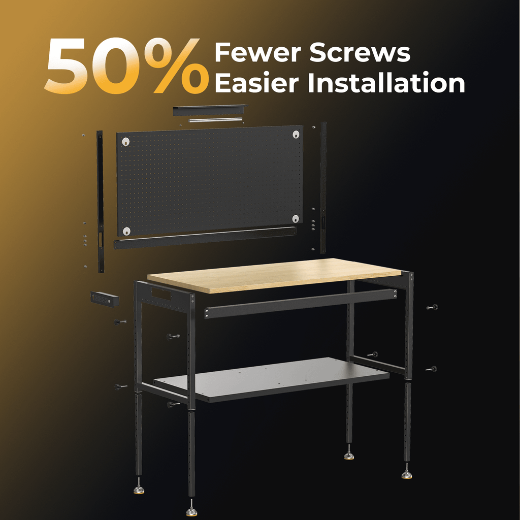 CAMMOO 48 Multifunctional Heavy Duty Workbench for Garage with Pegboard, 2000LBS Load,Adjustable Height Worktable,Storage Shelf,LED Light, Built-in Power Strip