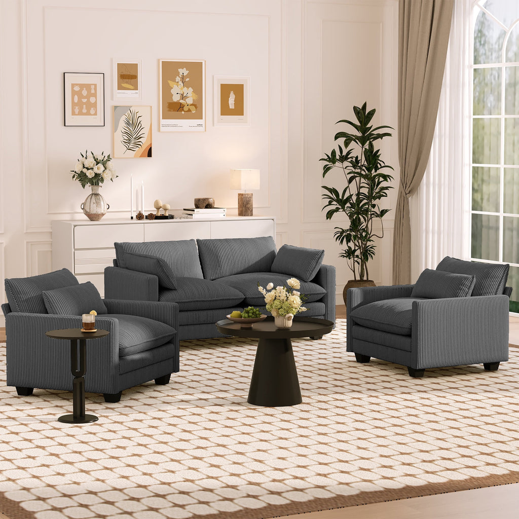 Asofer 31 Cloud Accent Sofa With Washable Cover, Single Corduroy Chair with Deep Seat Upholstered Cushion for Apartment,Dark gray